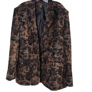 SYLLABLES Men's Cityscape New York Print Blazer Jacket Brown Black Button Size L